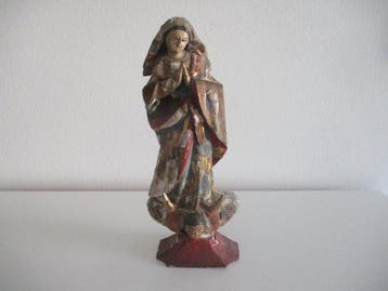 sculptuur, Mondsichel Madonna - 29 cm - Hout - 1700, Antiek en Kunst