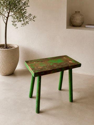 Kruk - bohemien - Eik - Oude handgemaakte eikenhouten kruk