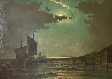 Louis Barnaba (1826-1892) - Vollmond über Segelschiffen, Antiek en Kunst