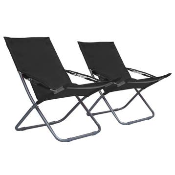 vidaXL Strandstoelen 2 st inklapbaar stof zwart, Verzenden, Nieuw