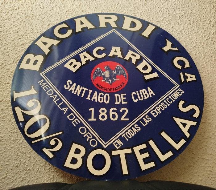 Bacardí - Metalen bord RON BACARDI - Reclamebord - Metaal, Antiek en Kunst, Antiek | Wandborden en Tegels
