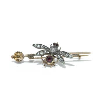 Broche Gemengde metalen - Victoriaanse granaat- en diamanten