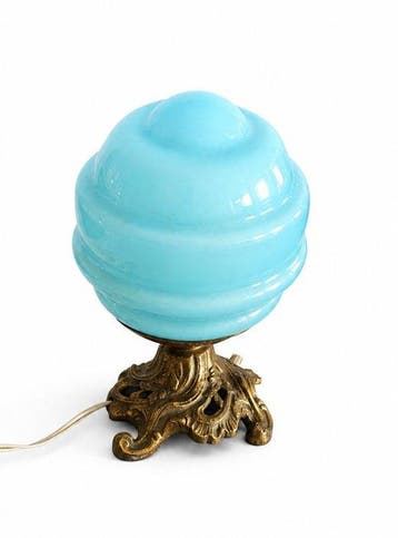 Nachtlampje - Verguld brons, Opaline - Lamp met blauw