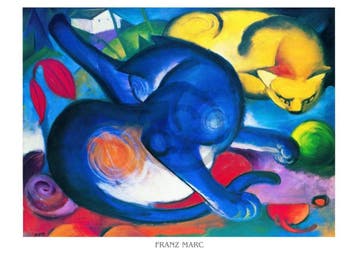 Kunstdruk Franz Marc - Zwei Katzen blau und gelb 70x50cm, Verzenden, Nieuw