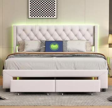 Gestoffeerd Opbergbed met LED en USB Aansluiting, Huis en Inrichting, Verzenden, Nieuw