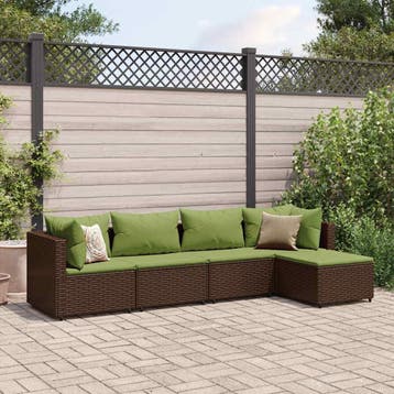 vidaXL 5-delige Loungeset met kussens poly rattan bruin, Verzenden, Nieuw, 5 zitplaatsen, Loungeset