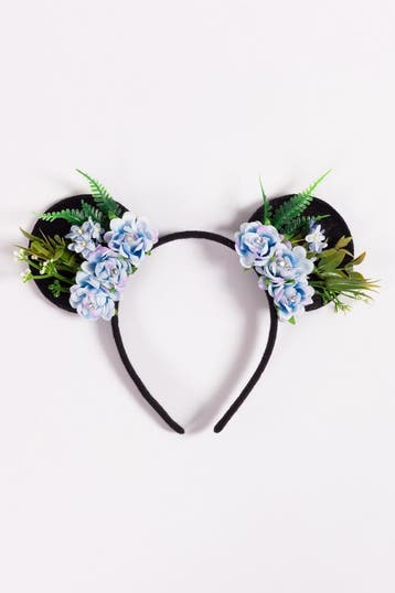KIMU® Haarband Mouse Oortjes Bloemetjes Blauw Strass Steentj, Ophalen of Verzenden, Nieuw, Carnaval, Accessoires