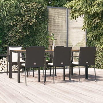 vidaXL 7-delige Tuinset met kussens poly rattan zwart, Verzenden, Nieuw, 6 zitplaatsen, Tuinset