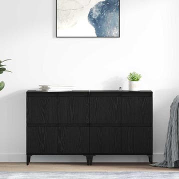 vidaXL Dressoirs 2 st Zwart Eiken 60 x 35 x 70 cm Bewerkt, Huis en Inrichting, Kasten | Dressoirs, Verzenden, Nieuw, 50 tot 100 cm