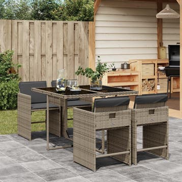 vidaXL 5-delige Tuinset met kussens poly rattan grijs, Verzenden, Nieuw, 4 zitplaatsen, Tuinset
