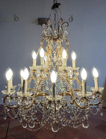 Kroonluchter - Smeedijzer, Kristal - Monumentaal - 18 lampen