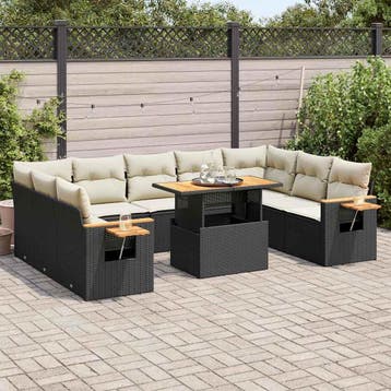 vidaXL 10-delige Loungeset met kussens poly rattan acacia, Verzenden, Nieuw, Loungeset