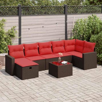 vidaXL 8-delige Loungeset met kussens poly rattan bruin, Verzenden, Nieuw, Loungeset