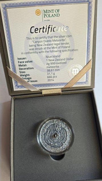 Niue. 1 Dollar 2014 Canyon Diablo Meteorite, 1 Oz (Zonder