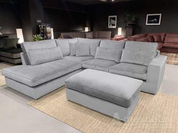 Hoekbank Leusden - hoekbanken - Zilver - Velvetstof, Huis en Inrichting, Nieuw, 150 cm of meer, Stof, 250 tot 300 cm