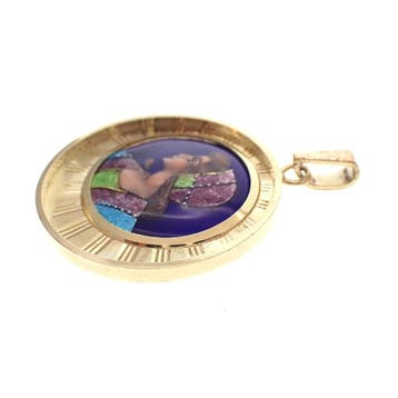 Vintage gouden hanger met emaille portret (Hanger of bedel), Ophalen of Verzenden, Gebruikt, Goud, Overige merken