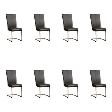 Set van 8 Leren eetkamerstoelen Dry - Hermes Antracite, Huis en Inrichting, Stoelen, Ophalen of Verzenden, Nieuw, Leer