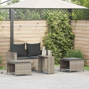 vidaXL 5-delige Tuinbankstel kussens stapelbaar poly rattan, Verzenden, Nieuw
