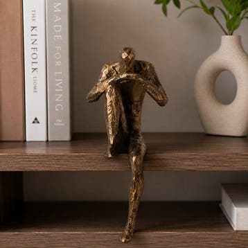 Beeld, Handcrafted Cast Iron Seated Thinker Statue –