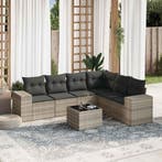 vidaXL 7-delige Loungeset met kussens poly rattan lichtgrijs, Verzenden, Nieuw, Loungeset