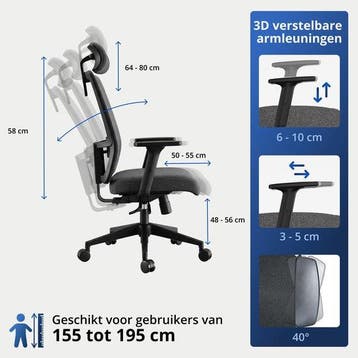 2dekans | Backerz Ergonomische Bureaustoel - Bureaustoelen, Ophalen of Verzenden, Zo goed als nieuw