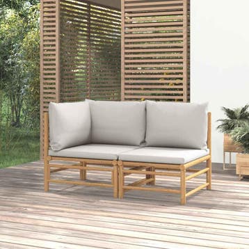 vidaXL 2-delige Loungeset met kussens bamboe lightgrijs, Verzenden, Nieuw, Hout, Loungeset