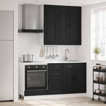 vidaXL Keukenblok PORTO 5 st Zwart Bewerkt hout, Verzenden, Nieuw, Zwart