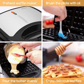 Wafelijzer - Wafelmaker - 2 Wafels - 750W - RVS - Aigostar, Verzenden, Zo goed als nieuw