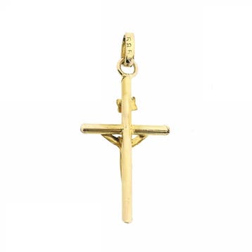 Gouden hanger van een kruis met corpus; INRI, Ophalen of Verzenden, Gebruikt, Goud, Overige merken