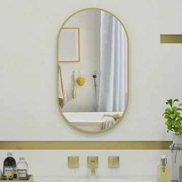 Gouden Ovalen Wandspiegel met Aluminium Frame - Decoratief e, Huis en Inrichting, Verzenden, Nieuw