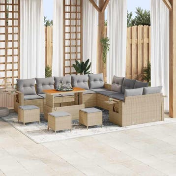 vidaXL Tuinbankenset 14 st Beige poly rattan, Verzenden, Nieuw, Rotan, 4 zitplaatsen