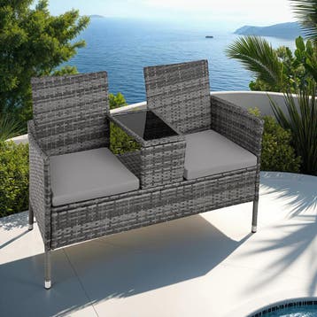 Wicker tuinbank met tafel - grijs/lichtgrijs, Verzenden, Nieuw