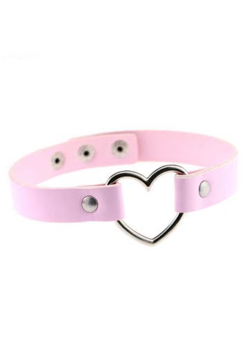 KIMU® Choker Lichtroze Hartje Leer Collar Ketting Hart Halsb, Kunststof, Verstelbaar, Nieuw, Ophalen of Verzenden