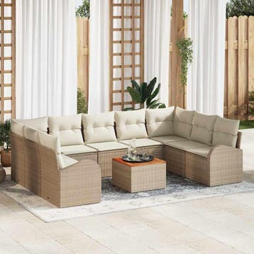 vidaXL Tuinbankenset 10 st Beige poly rattan, Verzenden, Nieuw, Meer dan 8 zitplaatsen