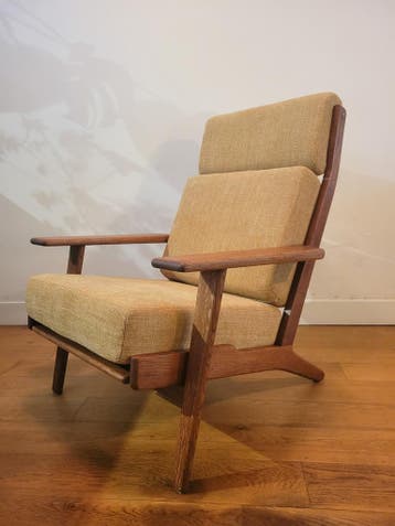 Fauteuil GE290A van Hans J. Wegner voor Getama, Huis en Inrichting, Ophalen, Gebruikt, Hout, Vintage design, Deens design Mid century Modern, Space Age