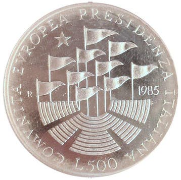 Italië, Republiek 500 Lire 1985 Presidenza Italiana (Zonder