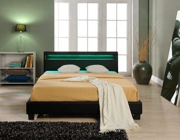Bed Parijs met LED-verlichting bedbodem 140x200 cm zwart, Verzenden, Nieuw