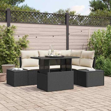 vidaXL Tuin Sofa Set 5 st Zwart poly rattan, Verzenden, Nieuw, Rotan, 5 zitplaatsen