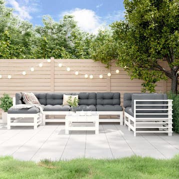 vidaXL 8-delige Loungeset massief grenenhout wit, Tuin en Terras, Verzenden, Nieuw, 8 zitplaatsen, Loungeset