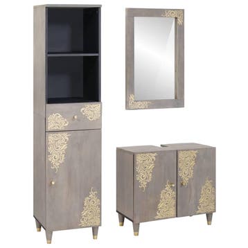 vidaXL Badkamerkastenset 3 st Grijs Massief Mango Hout, Huis en Inrichting, Badkamer | Badkamermeubels, Verzenden, Nieuw, Overige typen