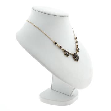 Gouden jasseron schakelcollier met granaat (Ketting), Sieraden, Tassen en Uiterlijk, Kettingen, Gebruikt, Ophalen of Verzenden