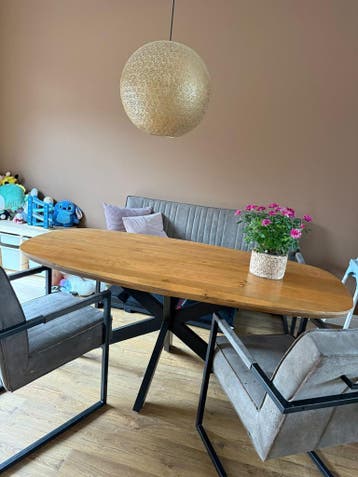 Nieuwe ovale eettafel 180x90cm mangohout Met spinpoot, Huis en Inrichting, Tafels | Eettafels, Ophalen, Overige materialen, Nieuw
