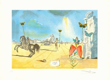 Salvador Dali (1904-1989) - Paysage avec cavalier et Gala