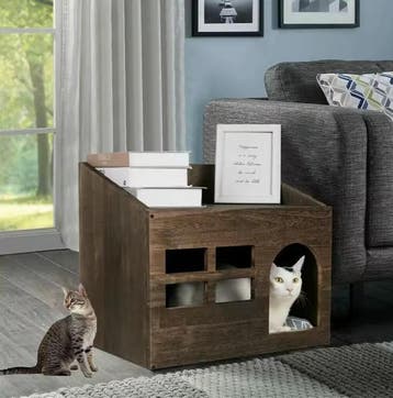 Houten Kattenhuis 2-in-1 –Bijzettafel en Huisdierbed met Kus, Verzenden, Nieuw