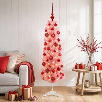 vidaXL Smalle kunstkerstboom met kerstbal 120 cm 150 LEDs, Verzenden, Nieuw