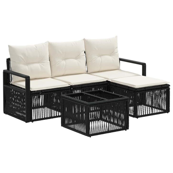vidaXL Tuinbankenset 5 pcs Zwart poly rattan, Tuin en Terras, Tuinsets en Loungesets, Nieuw, 5 zitplaatsen, Verzenden