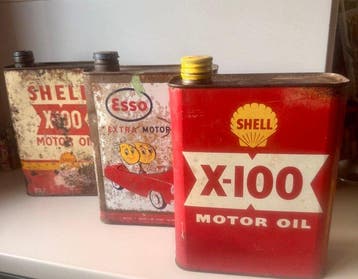 Oliekan (3) - Metaal - Vintage blikenset - Shell, Esso