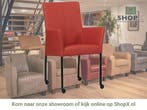 Leren eetkamerstoel Comfort met wieltjes en armleuning -, Huis en Inrichting, Stoelen, Nieuw, Leer, Ophalen of Verzenden, Rood