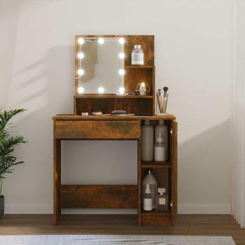 vidaXL Kaptafel met LED-verlichting 86,5x35x136 cm gerookt, Minder dan 50 cm, 50 tot 100 cm, Verzenden, Nieuw