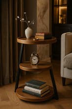 2dekans | Moderne Bijzettafel – 3-Lagen – Bruin – Ø40 cm –, Ophalen of Verzenden, Zo goed als nieuw